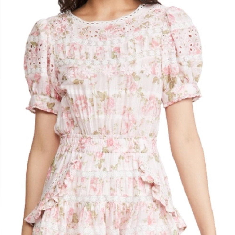 LoveShackFancy Augustine Dress in Pink Painted Fence, Pink Floral Lace Dress XS